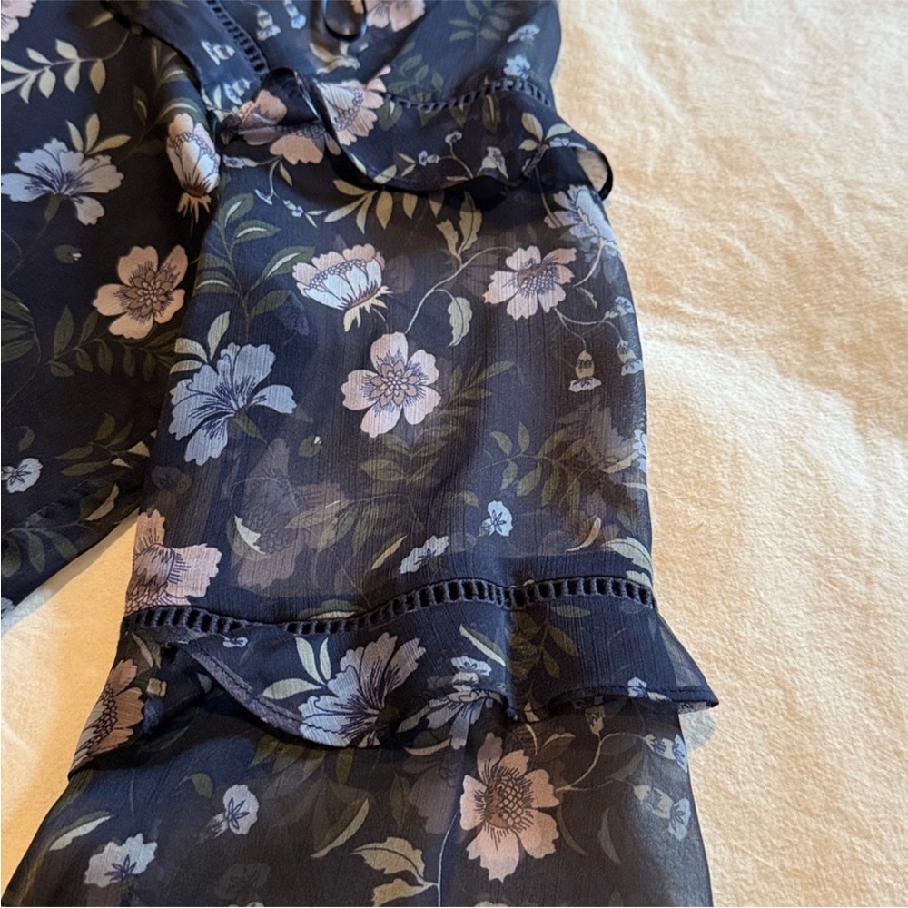 CeCe Black Floral Ruffle Bell-Sleeve Blouse - Picture 5 of 8